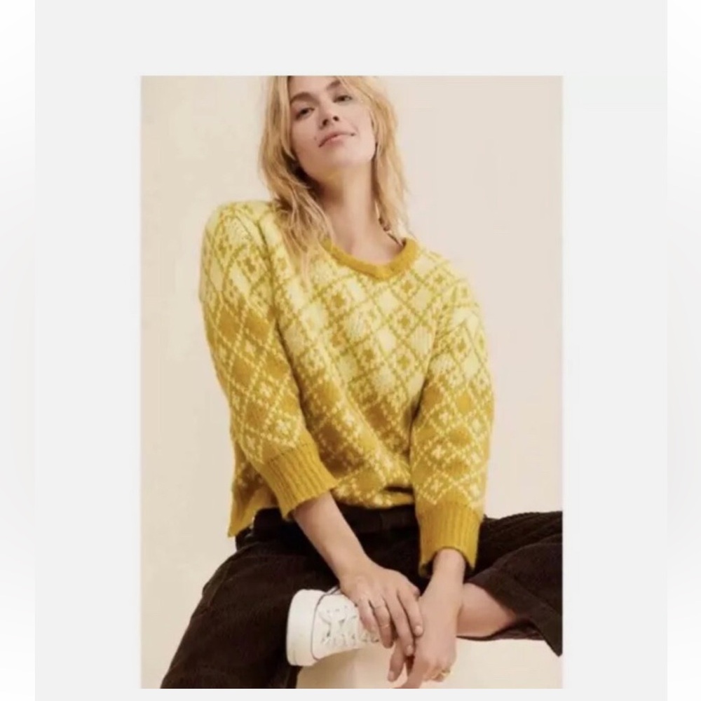 Anthropologie Olive Diamond Knit Sweater